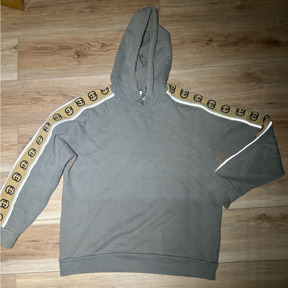 Gucci Gray Hoodie with Gold Logo Trim